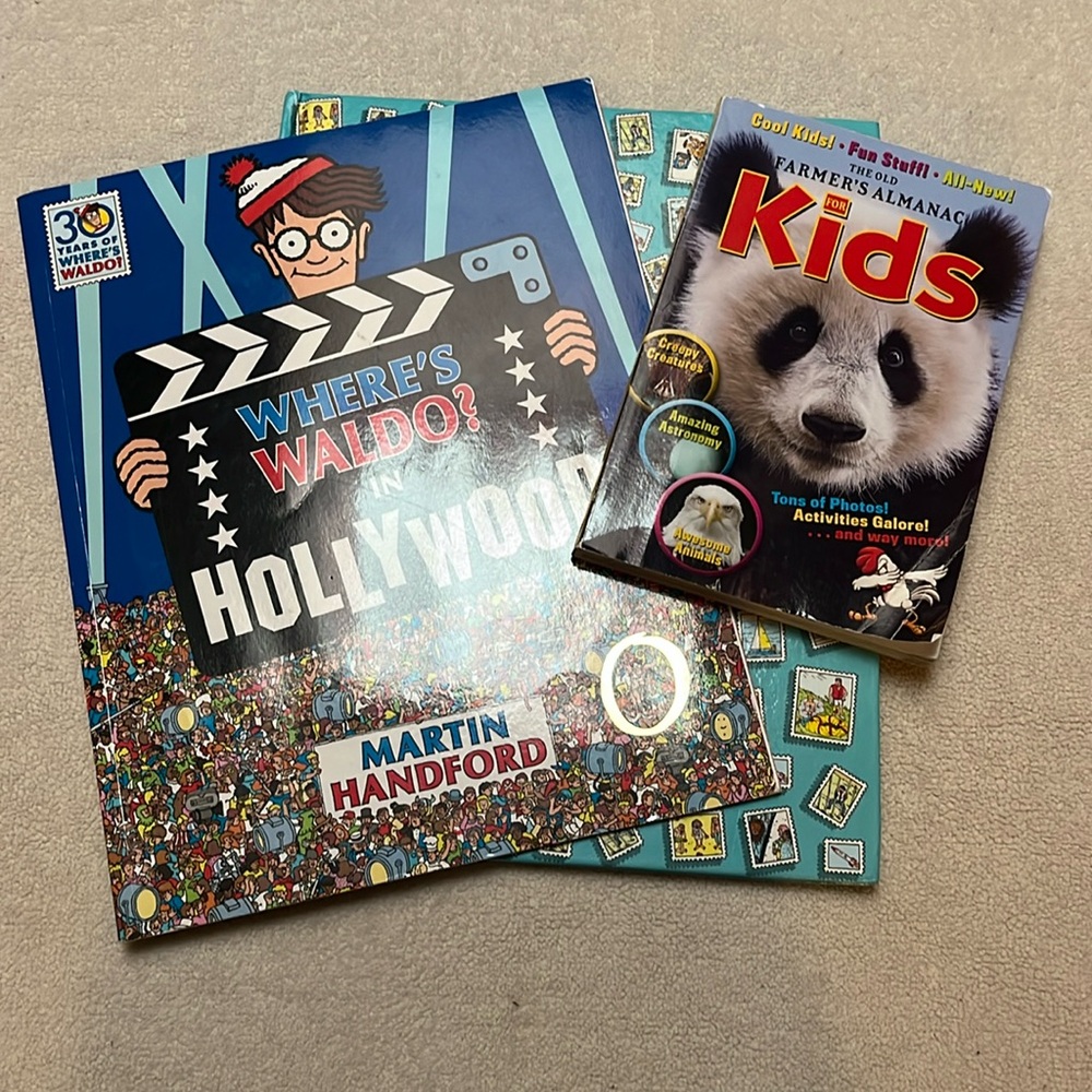 Set of kids books. (2) Where’s Waldo and The old Farmers Almanac for kids